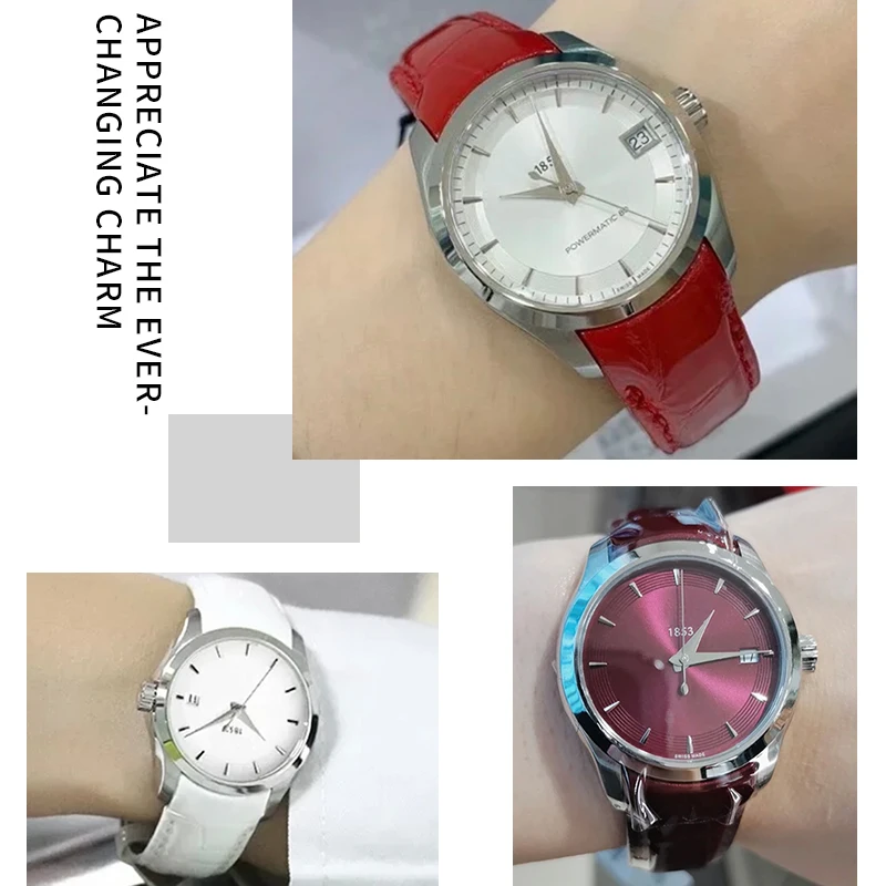 18mm Curved End Colorful Women Watchband Fit for Tissot T035 T035.207 36mm Dial White Cowhide Leather Watch Strap Bracelets