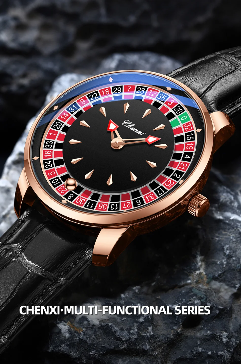 CHENXI 636 Casual Roulette Rotierende Herren-Quarzuhr 3ATM Wasserdicht Leuchtende Zeiger Herren-Armbanduhr Reloj Hombre (Ohne Box) – Detail 1