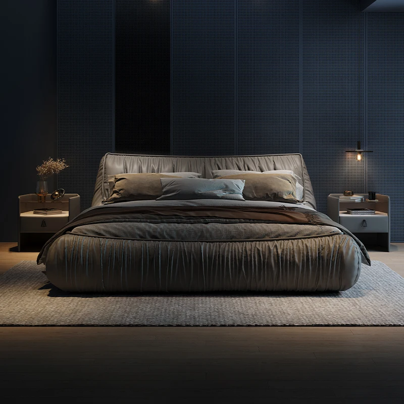 

Comfortable leather double bed Mid century Minimalist Design luxury Modern bed interior elegant camas modermas Fashion Furniture