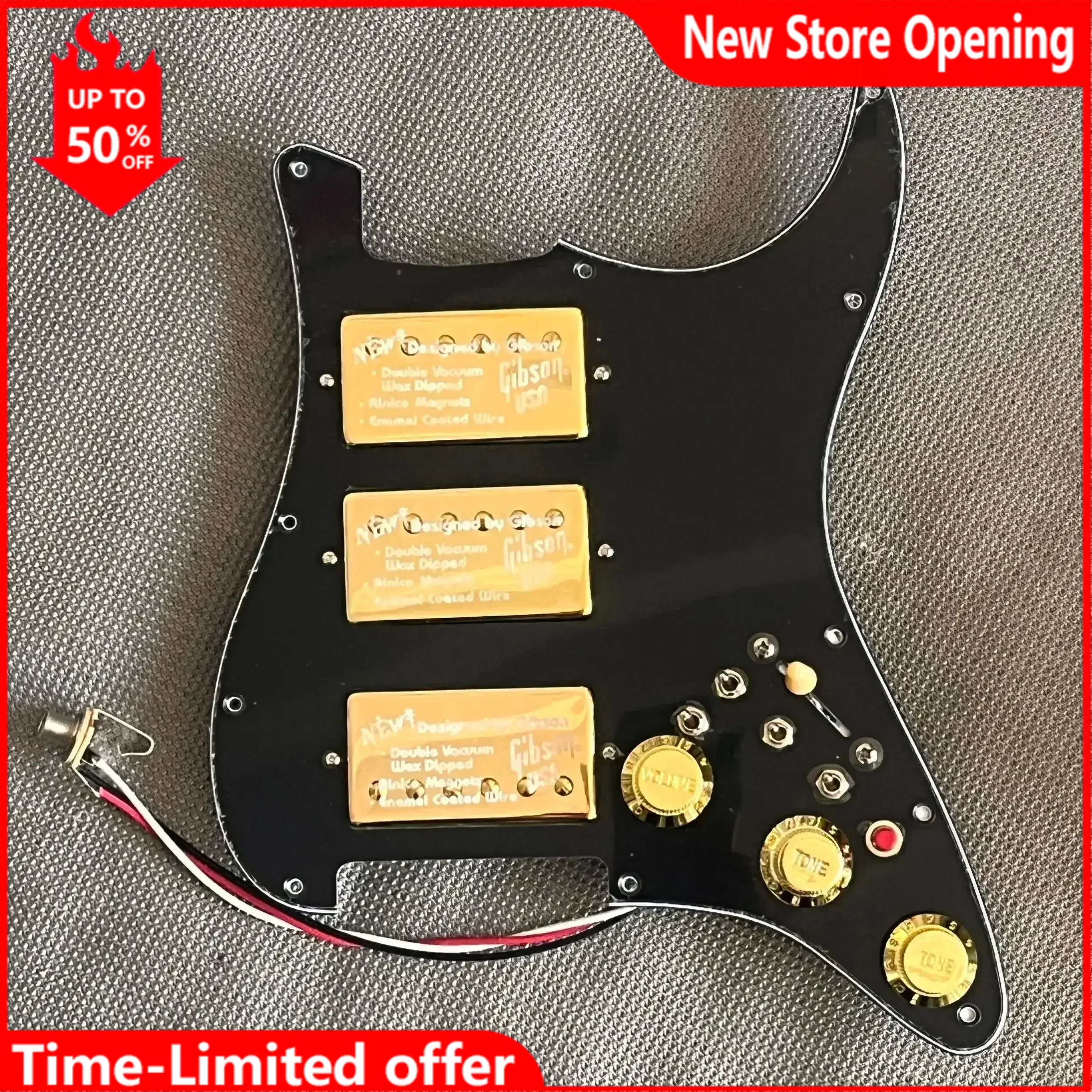 

Prewired Loaded Pickguard HHH Gold Alnico 5 Humbucker Pickups Coil Splitting Switch Multi Switch Harnesses For ST