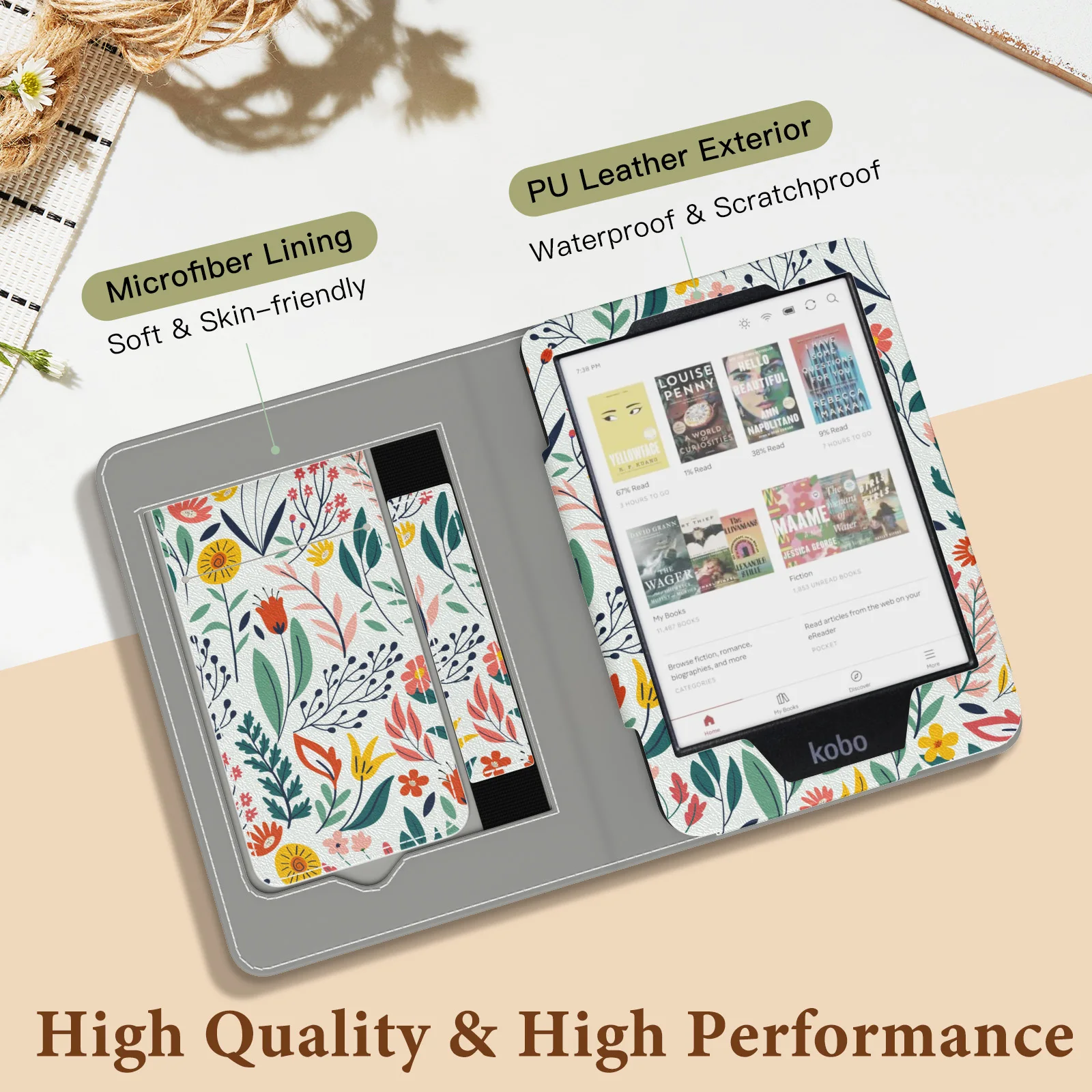 Etui na 6-calowy Kobo Clara BW/Clara Color/Clara 2E, smukłe etui z PU z funkcją automatycznego budzenia/usypiania dla Kobo Clara, gniazdo na kartę, pasek na rękę — zdjęcie produktu 4