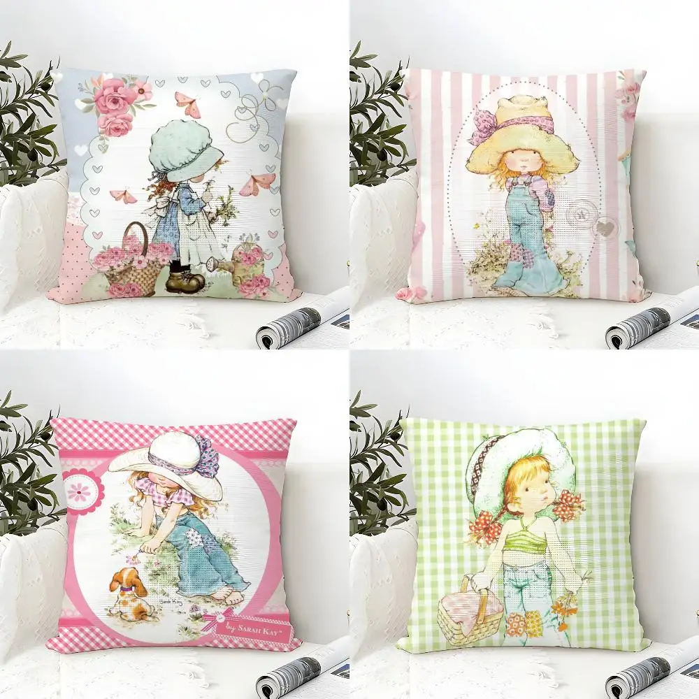 Art S-Sarah K-Kay Swing Girl Cushion Cover Eco Linen Pillow Case Double-Sided Print Breathable Durable Zipper Home Decor Gift
