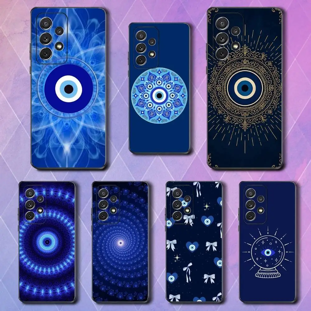 

Lucky Art Blue Evil Eye Phone Case For Samsung S25,S24,S23,S22,S21,S20,S10,Ultra,Plus,Lite,FE,Soft Silicone Black Cover