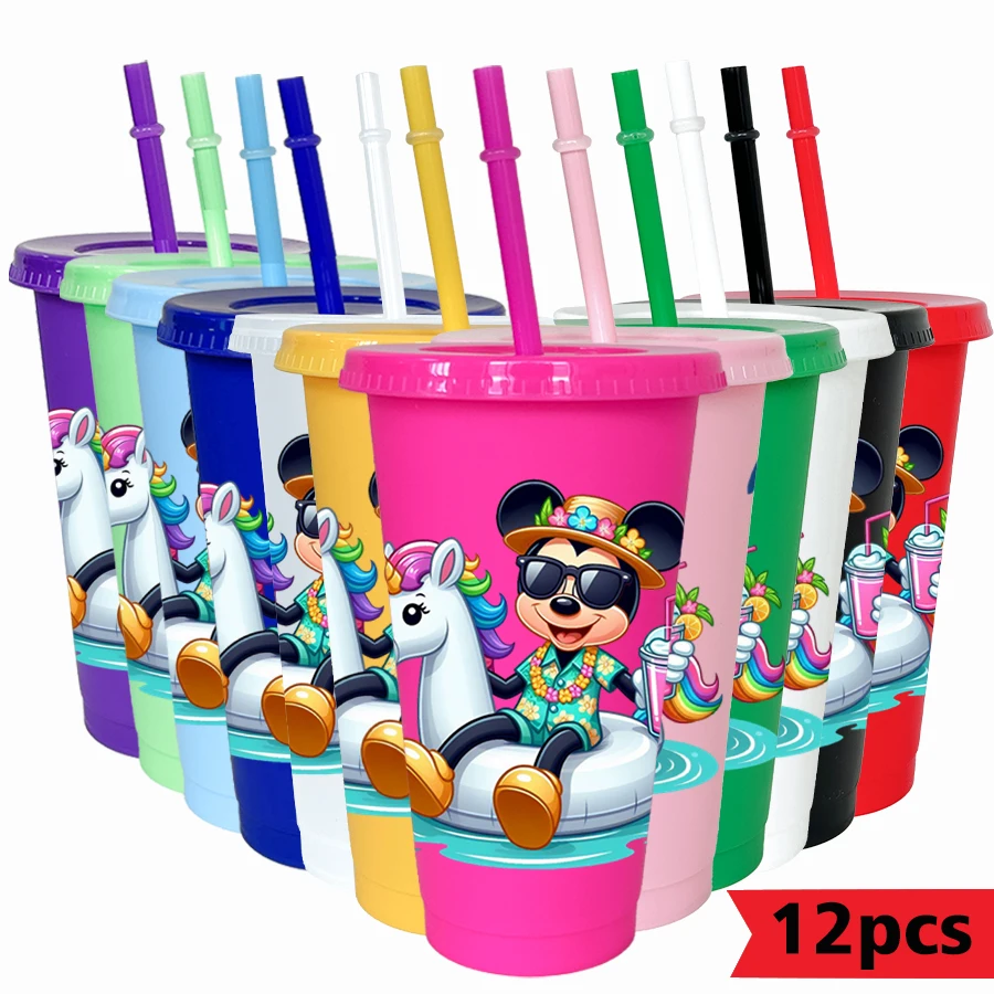 

12 Pcs/pack Disney Mickey Unicorn Print 26oz Colorful Plastic Tumbler Birthday Party Drinkware Juice Coffee Cup