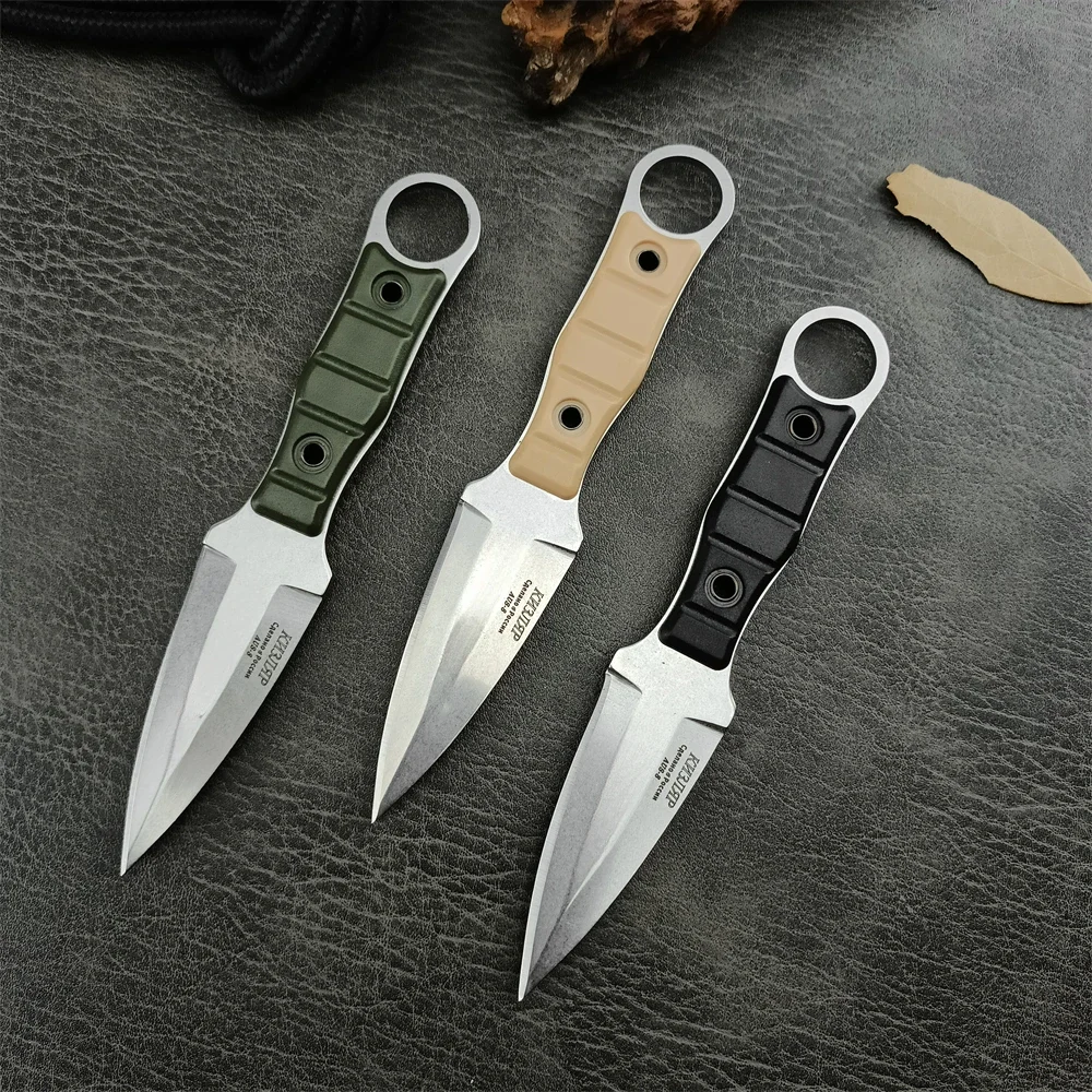 Tactical Kizlyar Hunting Camping Knives 8Cr13Mov Steel Satin Spear Point Fixed Blade Knife Utility Self Defense EDC Multitool