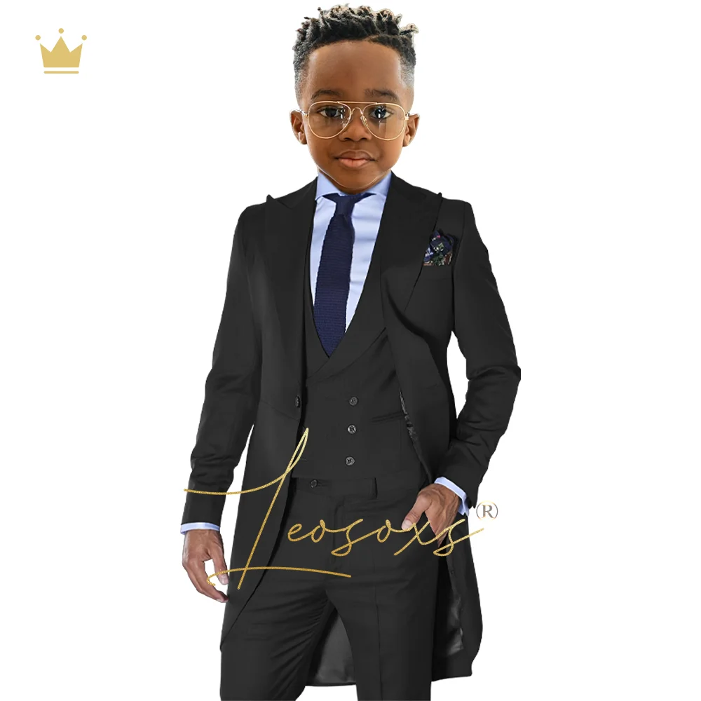 

Boys' long suit 3-piece suit, customized for children aged 3-16, peak lapel vest and pants suit, formal dress tuxedo