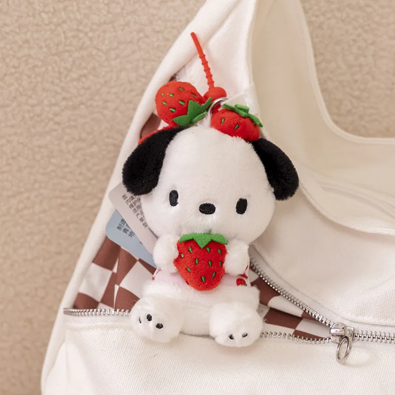 Sanrio Strawberry Hellokitty Melody Kuromi  Cinnamoroll Pochacco Plush Pendatn Cute Cartoon Stuffed Keyrings Girls Bag Keychain