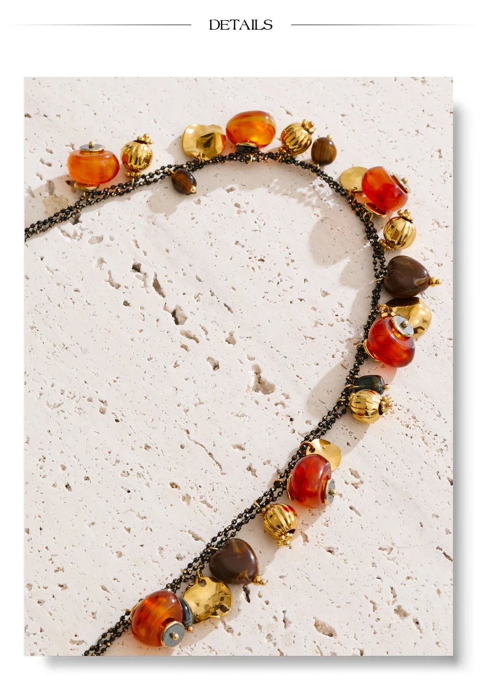 Yhpup Kette Perlen Halskette Bernstein Acryl Harz Herz Tropfen Charms Halskette Edelstahl Stilvoller handgemachter Schmuck Wasserdicht – Detail 17