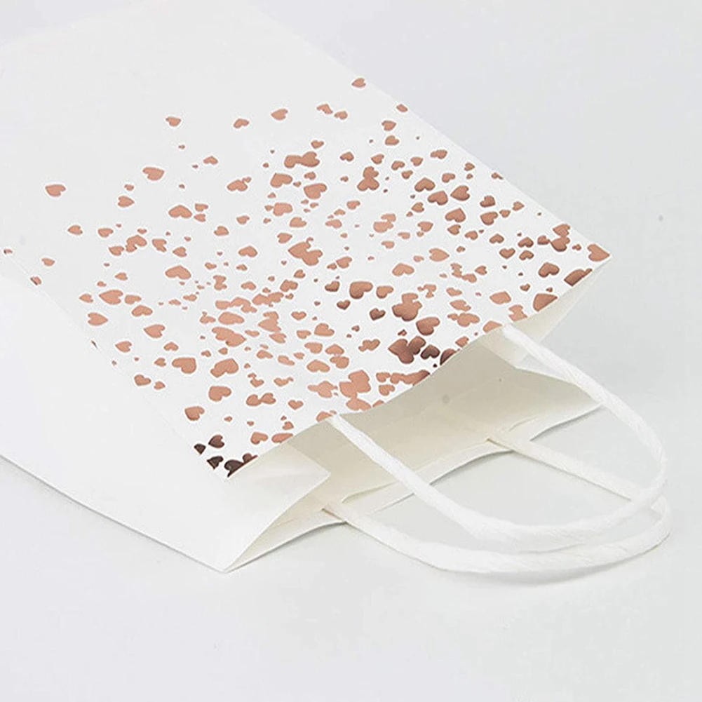 10 ชิ้นถุงกระดาษคราฟท์ Hot Stamping Love ถุงกระดาษคราฟท์วันเกิดถุงกระดาษพร้อมที่จับสําหรับงานปาร์ตี้ช้อปปิ้ง