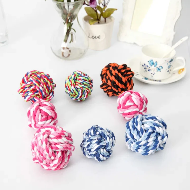 LMZOE Handmade DIY Weave Cotton Rope Balls For Pet Dogs 4pcs/bag Color Random 7/8/9cm Puppy Chew Toy Teeth Cleaning Chewers