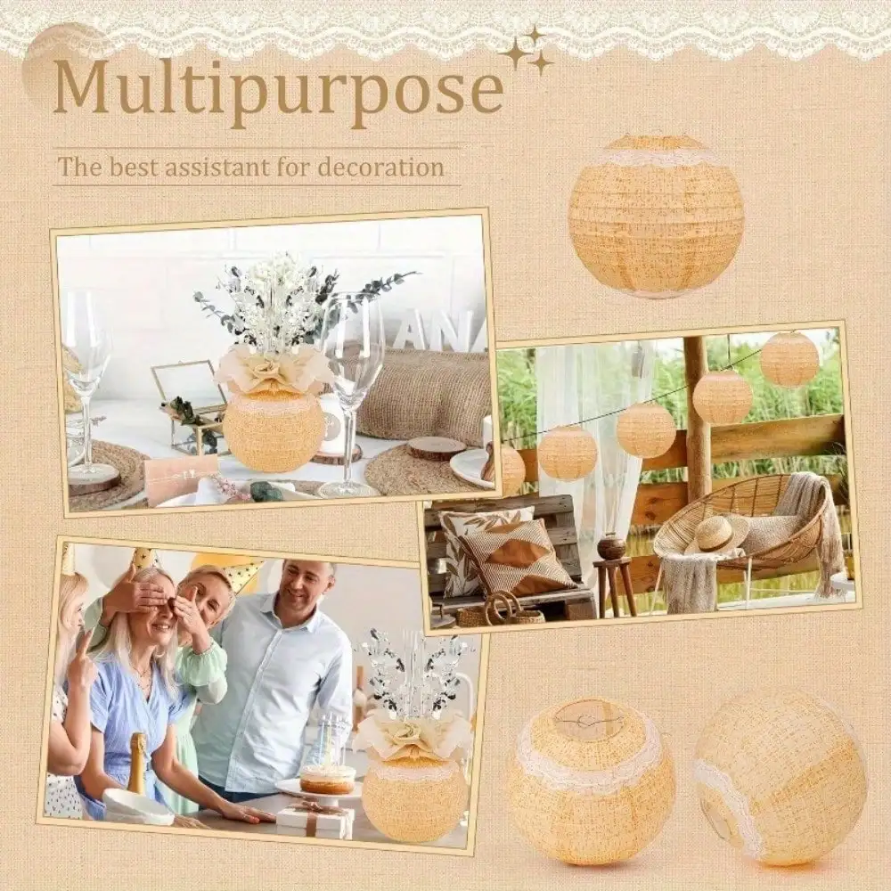 실내 장식을 위한 6pcs 레이스 인쇄 삼베 보헤미안 종이 등불, 생일 파티 장식을 위한 중국 종이 등불.