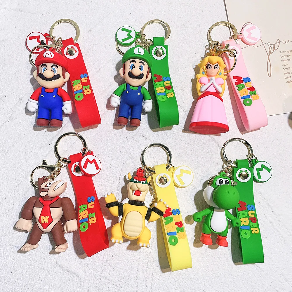 Super Mario Keychain Mario Bros Luigi Toad Yoshi Bowser Action Figure Model AccesoriosPVC Cartoon Bag Doll Pendant Toys Gift