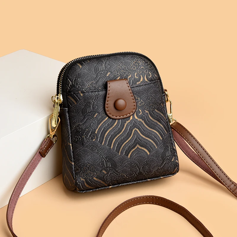 Fashion Patterns Design PU Leather Crossbody Shoulder Bags for Women’s Retro Branded Handbags and Purses Ladies Mobile Phone sac