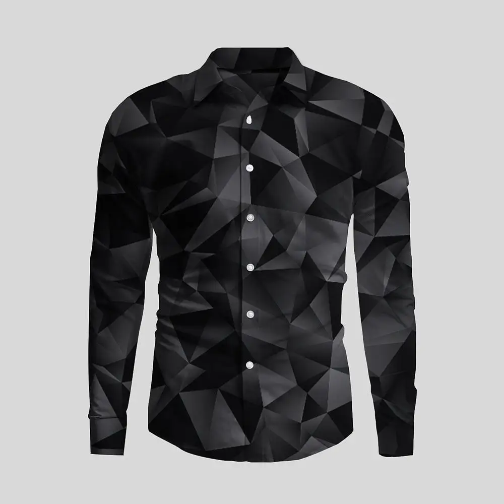 Camisa con estampado 3D Irregular para hombre, camisa informal de manga larga con botones y cuello vuelto, ropa de calle a la moda, Tops de tendencia