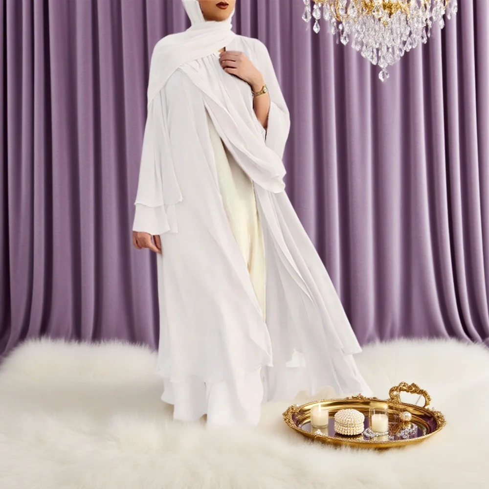 

Шифоновое открытое кимоно Абая Дубай, мусульманское платье-хиджаб, простые абайи для женщин, турецкие платья, Рамадан, Ид, исламская одежда, кафтан, халат