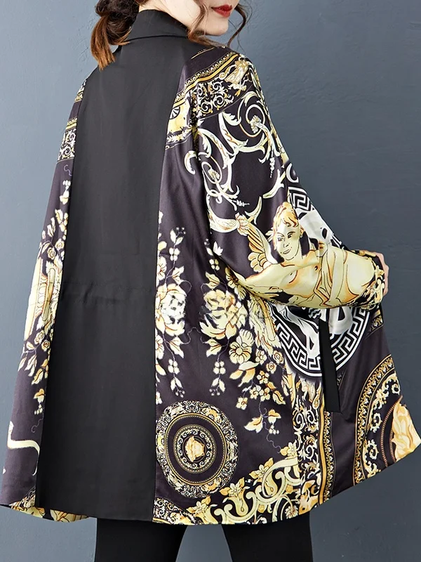 패셔너블한 한국 스타일 프린트 패치워크 실크 수트 재킷 여성용 가을 신상품 브랜드 아우터웨어