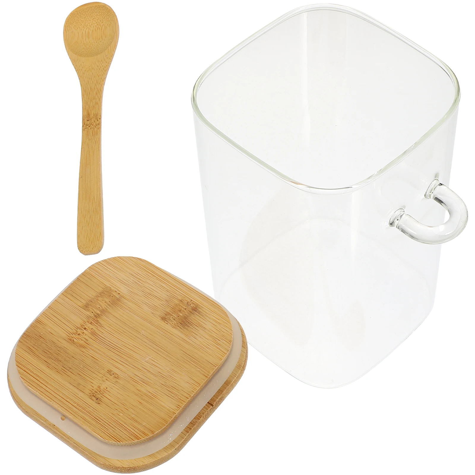 

Square Airtight Jar Glass Sealed Wood Kitchen Cereals Sealing Canister Food Storage Container Snack Holder Moisture Dust