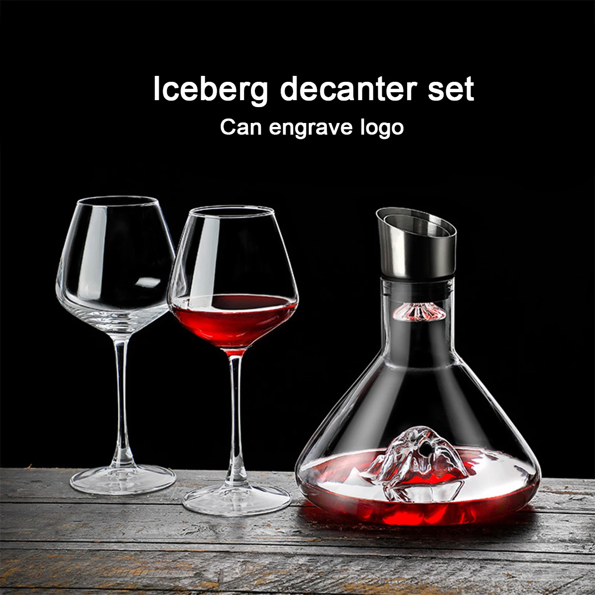 (Logo Engraving Possible) 1200ML Crystal Glass Iceberg Quick Wine Decanter Set