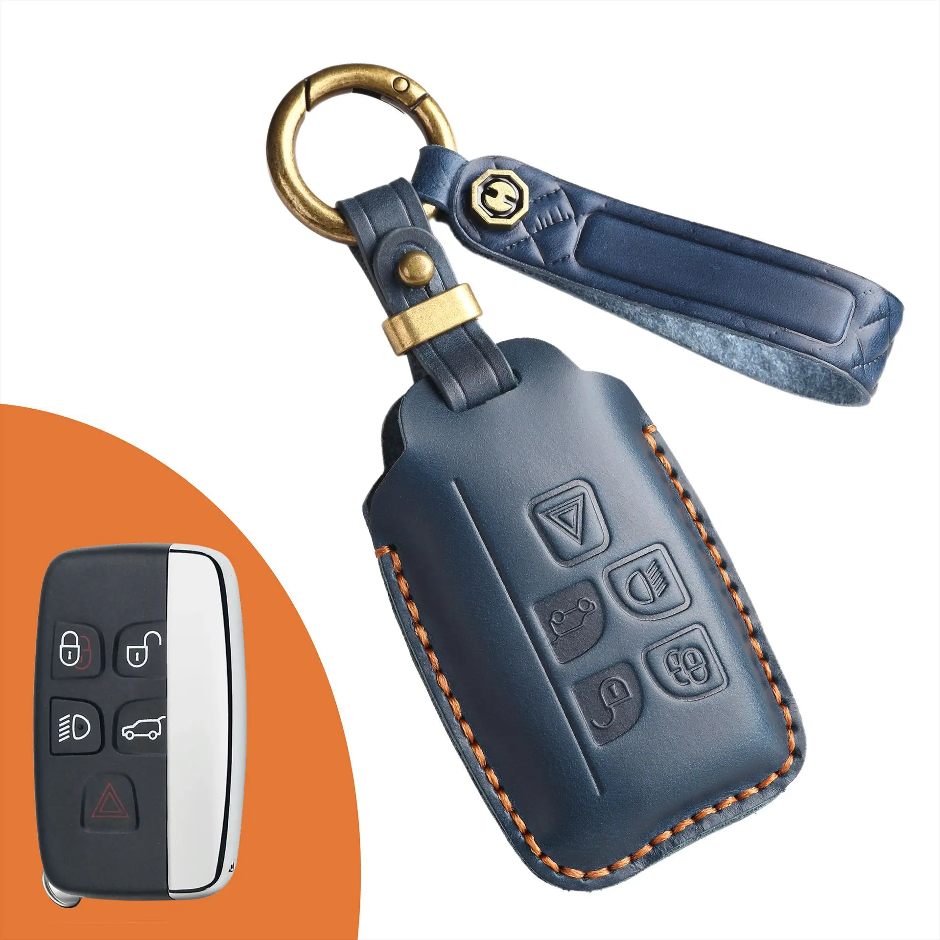 Genuine Leather Key Cover for Range Rover Evoque Discovery Jaguar XF Full Enclosed Anti Scratch Fob Protector w/ Metal Ring view 4
