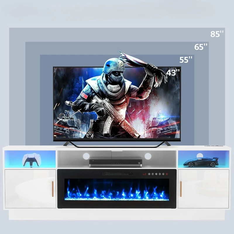 Electric Fireplace TV Stand-Led Entertainment  Room Tv Cabinet with Storage for TVs Up to 85