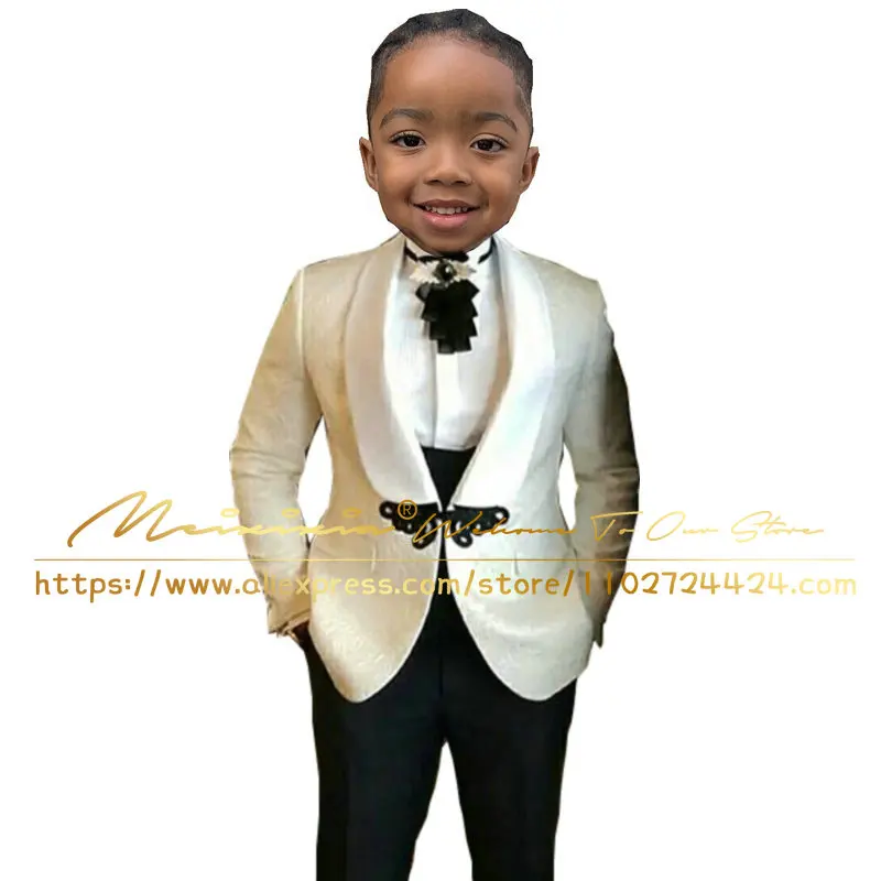 

White Pattern Boy Suits 3 piece Suit for Wedding Jacket Vest Pants Fashion Party Clothes Kids 3-16 Years Old Customized Outfit