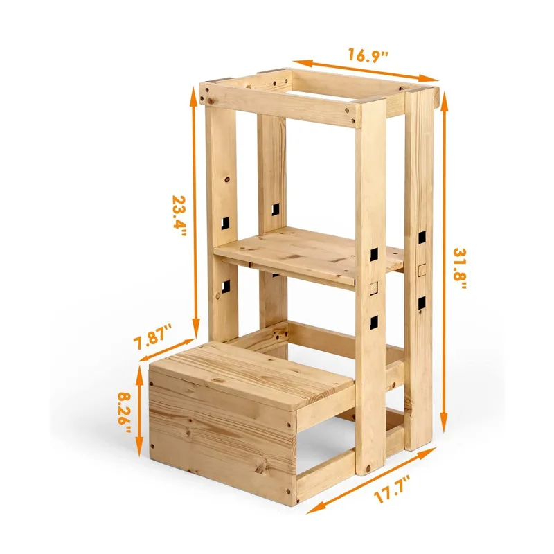 Assistant Stool Adjustable Height Cooking Tower Non-Slip Wooden Kids Step Stool Wooden Learning Tower Toddler Kitchen