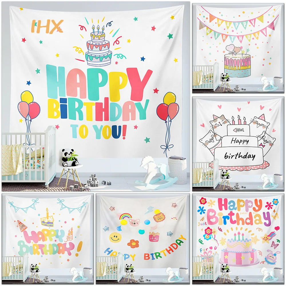 

Happy Birthday Background Tapestry Cloth Kawaii Children's Room Wall Decoration Girls Dormitory Cartoons Dormit Home Party Decor