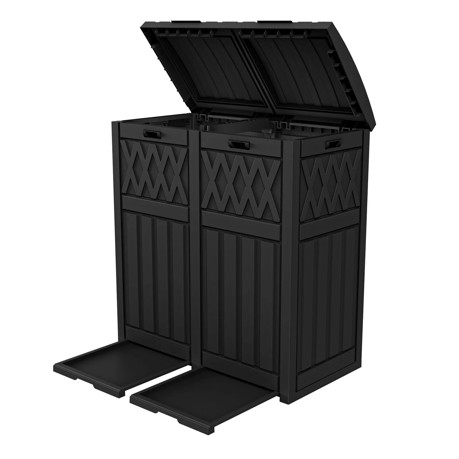 US 62 Gallon Garbage Dual Can Resin Outdoor Trash Can w/ Tiered Lid and Drip Tray