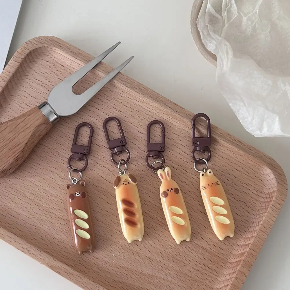 French Bread Bear Keychain Cute Bread Puppy Pendant Cat Bag Hanging Kitty Rabbit Dog Resin Creative Keyring Backpack Decor