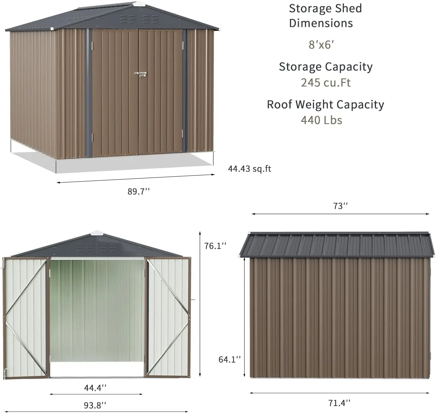 6 x 8 FT  Outdoor Storage Shed Metal Garden Shed with Lockable Door Outside Waterproof Tool Shed for Backyard, Patio, Brown