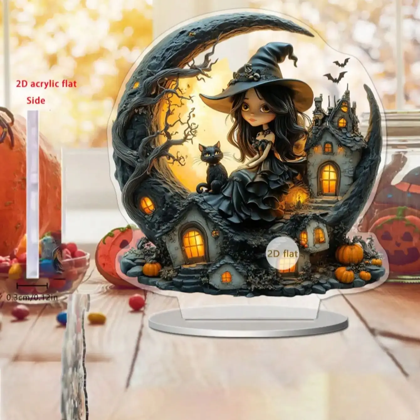قطعة واحدة من قلعة بيت اليقطين للهالوين وساحرة كرتونية لتزيين غرفة الخفافيش على شكل قطة سوداء. إنها هدية تزيين المنزل لشخص