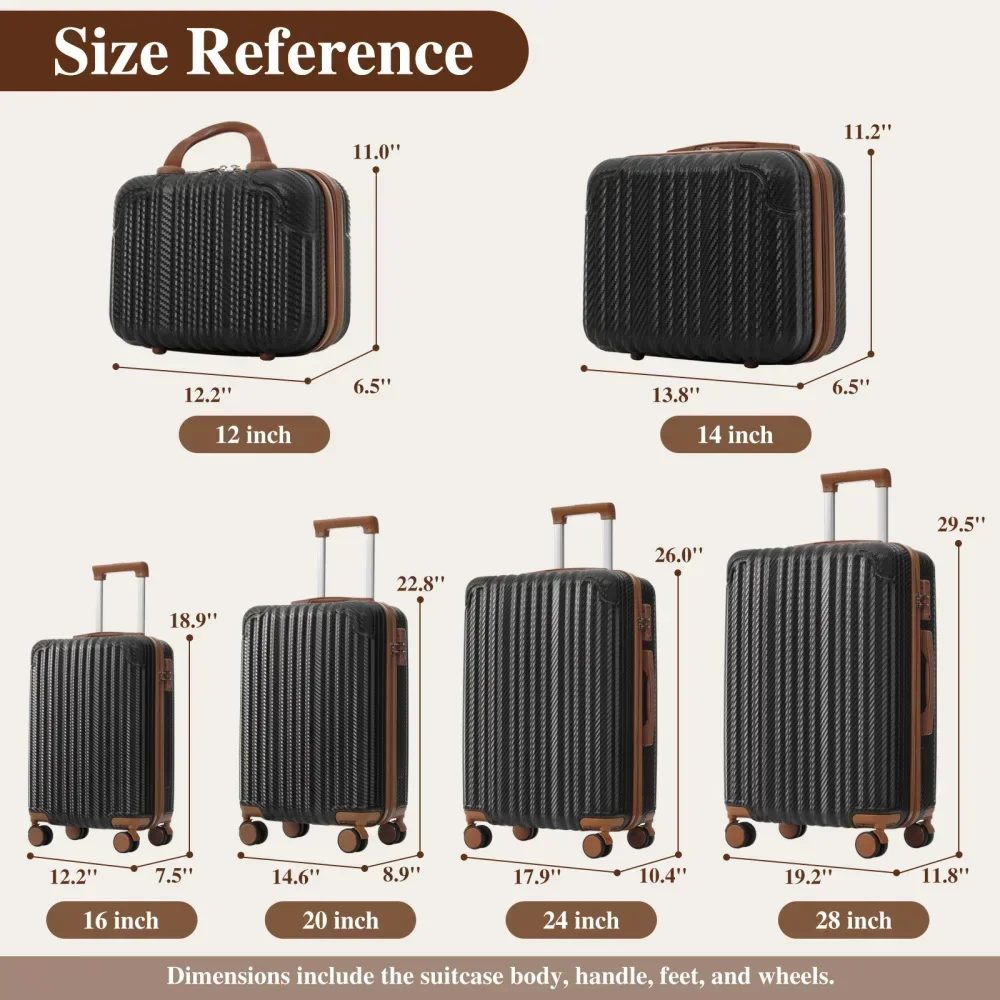 6-Piece Luggage Set, Durable Hardshell Suitcase with Spinner Wheels, TSA Lock, Side Hooks, Lightweight Carry-On Checked Luggage