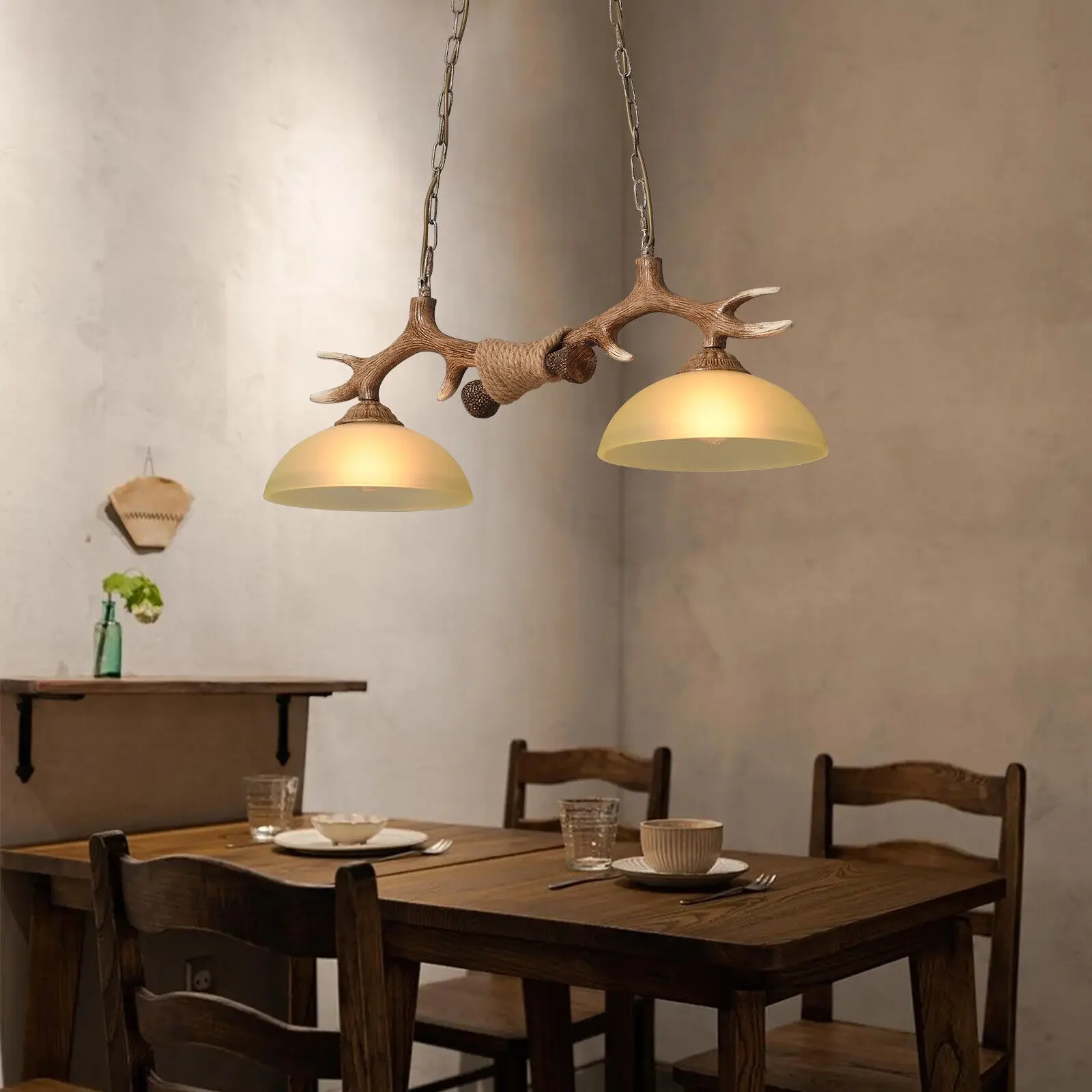 

Hunter Style Antler Chandelier - 2-Light Rustic Ceiling Fixture for Lodge & Cabin