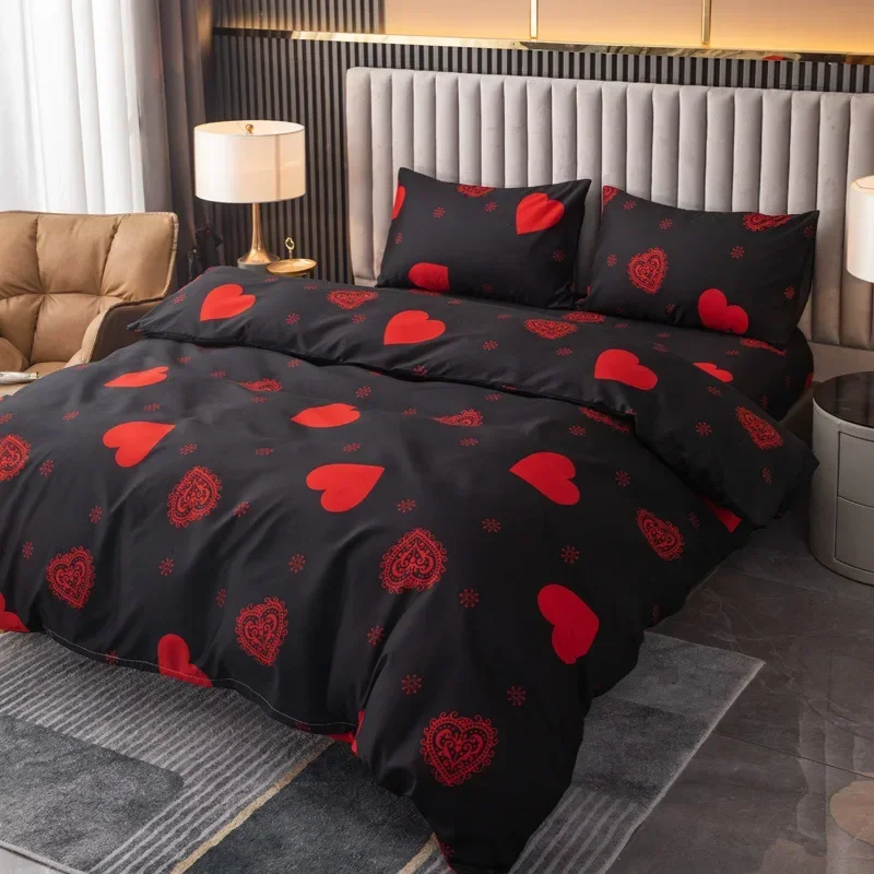 3PCS Printed Sanding Duvet Cover Simple Comfortable Duvet Cover Set (1 Duvet Cover + 2 Pillowcase) NO Sheet Queen Bedding Set