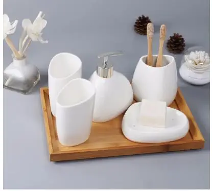 China ceramics Bathroom Accessories Set Soap Dispenser/Toothbrush Holder/Tumbler/Soap Dish tray Washing Products