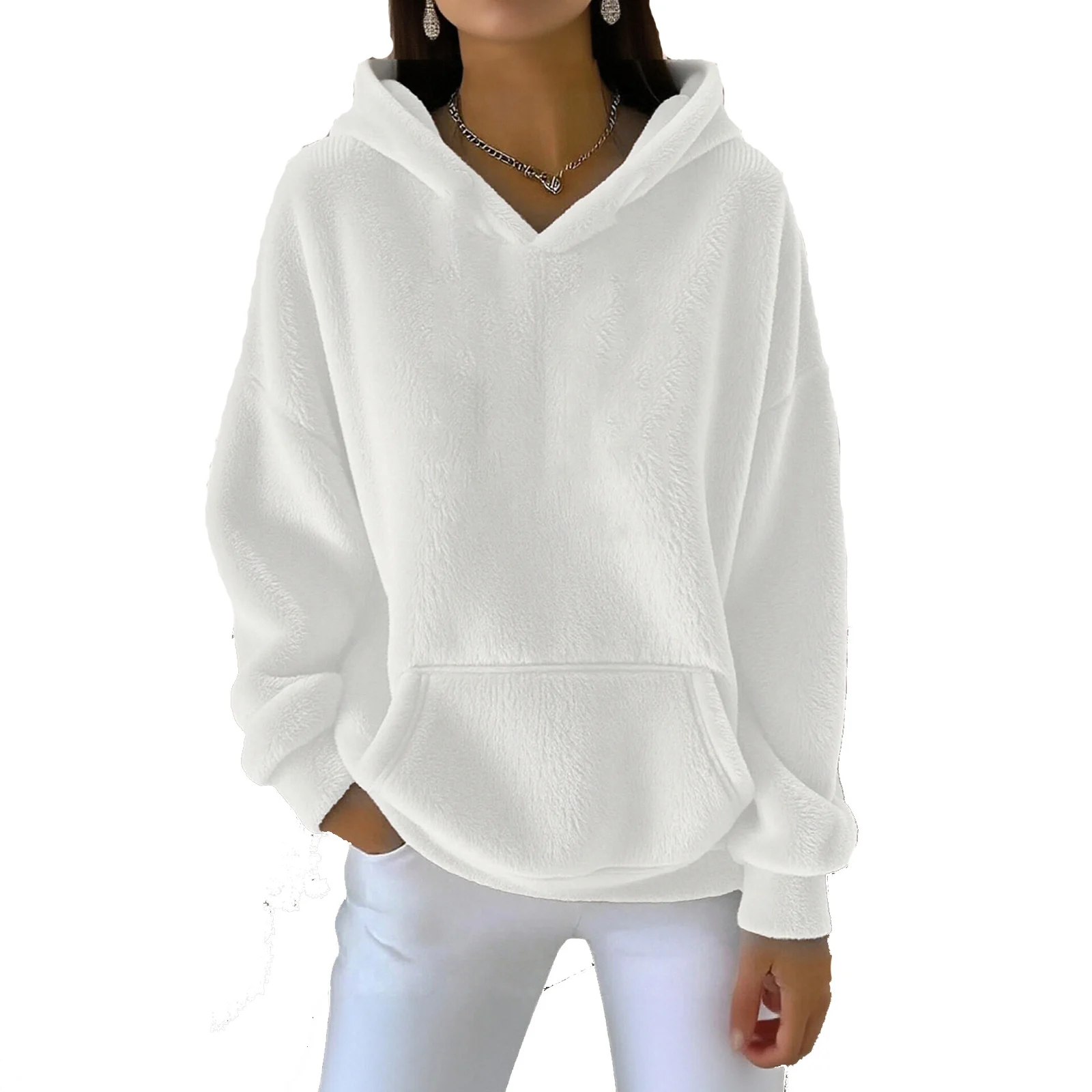 女性のファッションカジュアルルーズポケットぬいぐるみスウェットシャツ女性服冬服女性