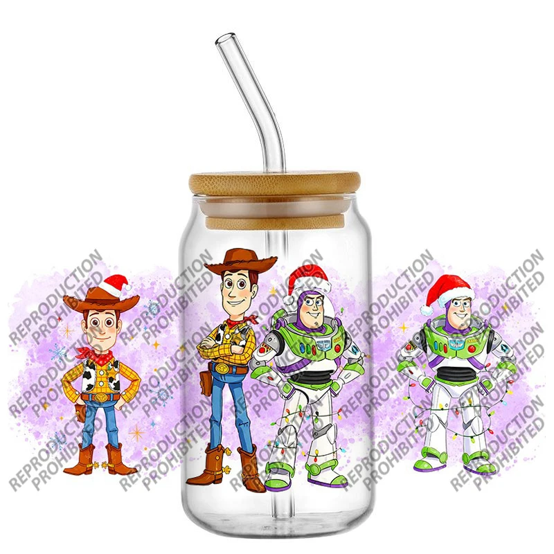 

New Disney Collection Christmas Waterproof DIY Decals 3D Transfers Stickers 16oz UV DTF for Glasses cup Wraps