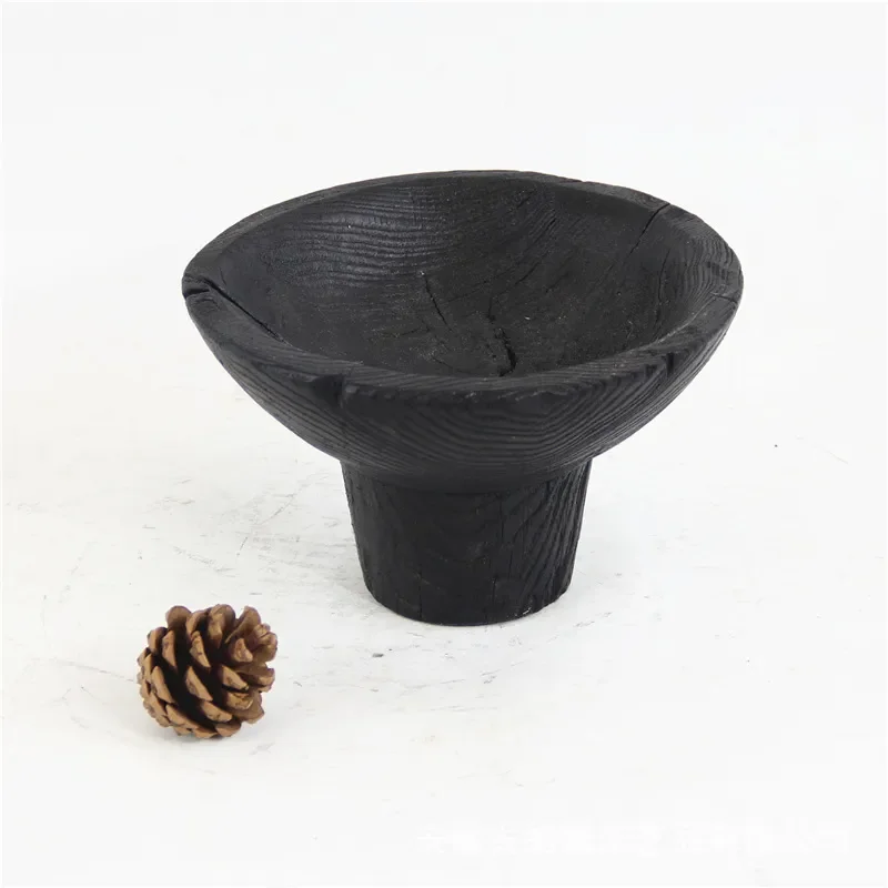 Handmade Carbonized Chestnut Wood Pallet Fruit Plate Creative Chinese Style Home Decor Villa Art Ornament Serving Tray