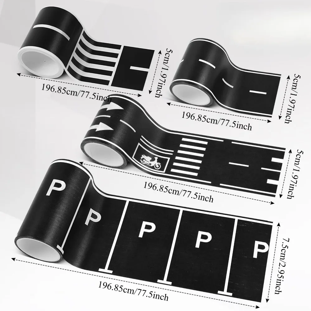 شريط ورقي قابل للإزالة من الرسوم المتحركة DIY: الطريق السريع لمسار السكك الحديدية، منحنى قطار السيارة ملصق ذاتي اللصق للحرف اليدوية