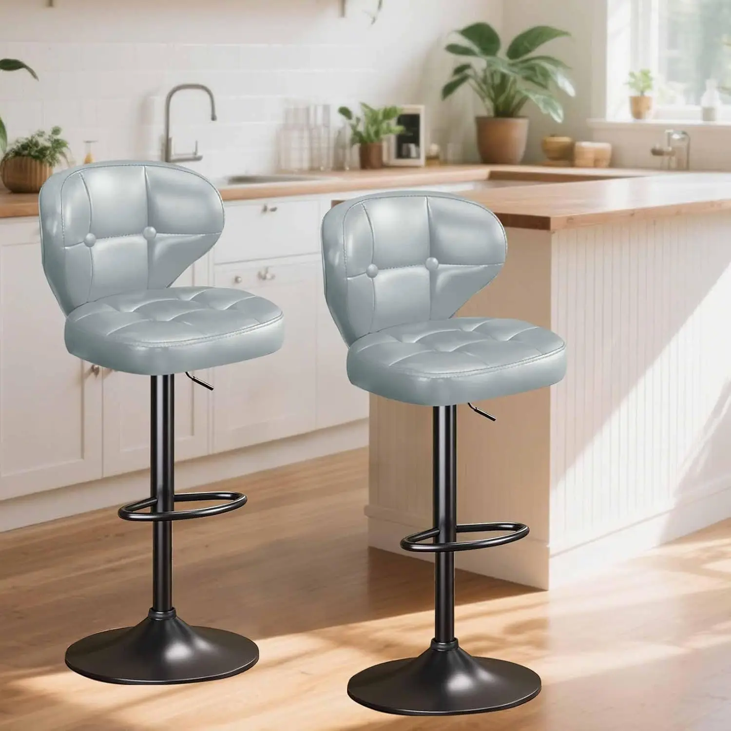 

Bar Stools Set Of 2,Adjustable Swivel Barstools, Modern Pu Leather Upholstered Bar Chair With Ba And Footrest,For Bar, Kitchen,