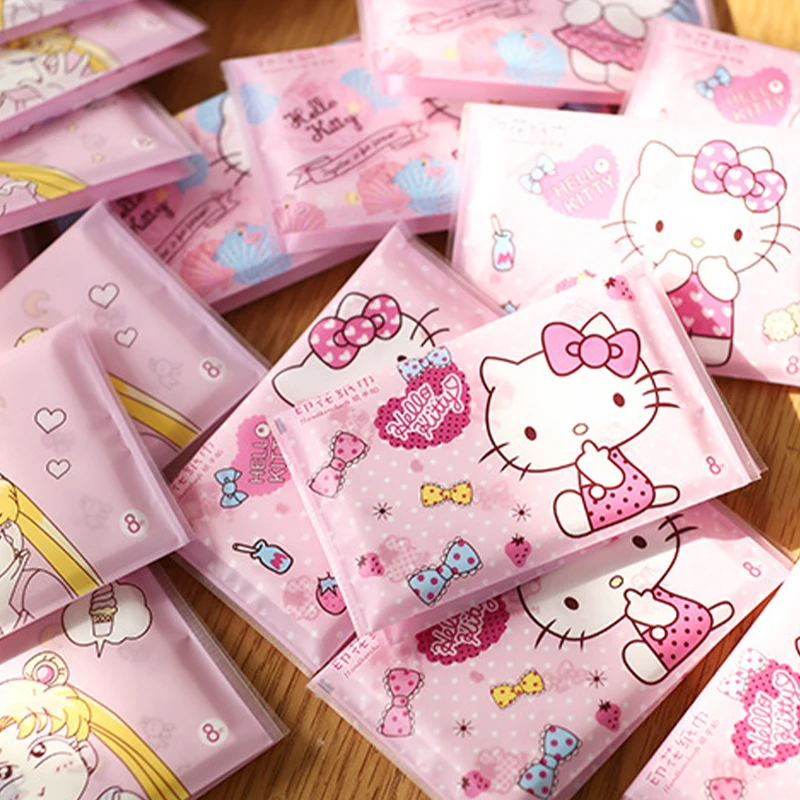 9 Packs Kawai Hellokitty Facial Tissue Tasteless Creative Cartoon Printing Handkerchief Portable Soft Toilet Paper Napkin Towel