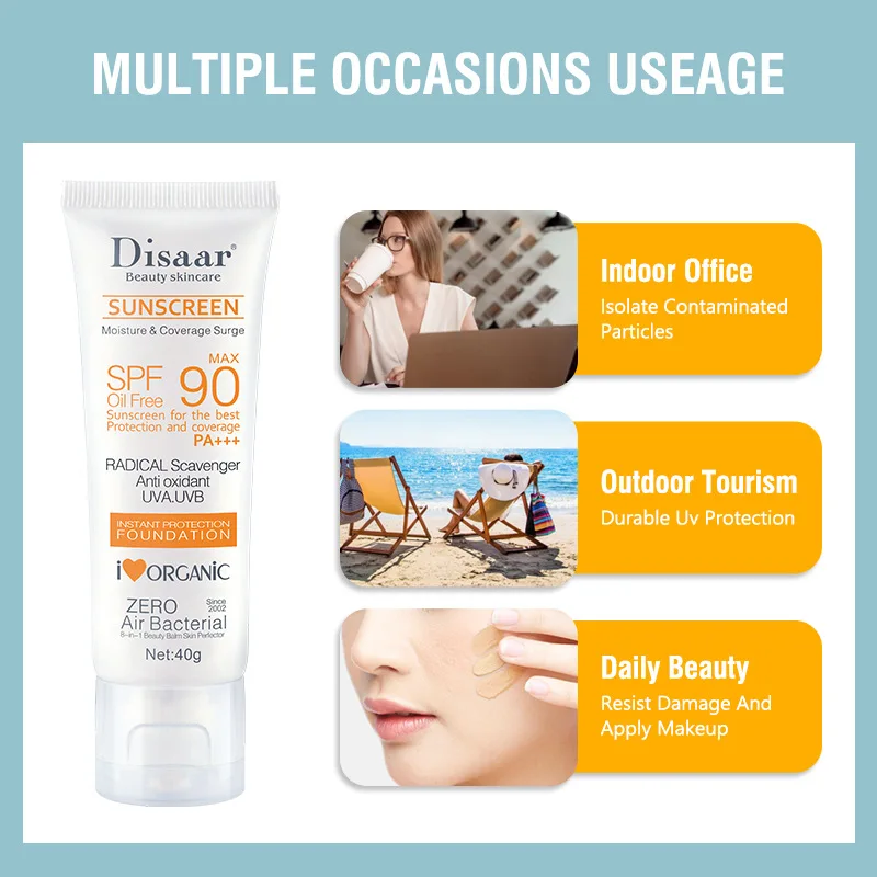 SPF90 PA+++ Oil Free Sunscreen Foundation 40g, Antioxidant UVA/UVB Protection, Organic Moisture Coverage Surge for Face - view 5