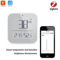 ‌Tuya Smart ZigBee Sensor LCD Display for Real-Time Temperature/Humidity/Brightness Monitoring, Remote Alerts & Home Automation