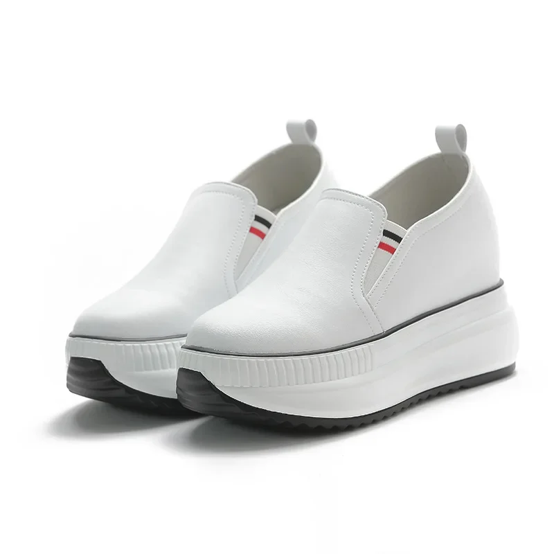New Arrival Spring Summer Genuine Leather Shoes Women Fashion Sneakers Height Increasing 8cm White Shoes Thick Sole D125