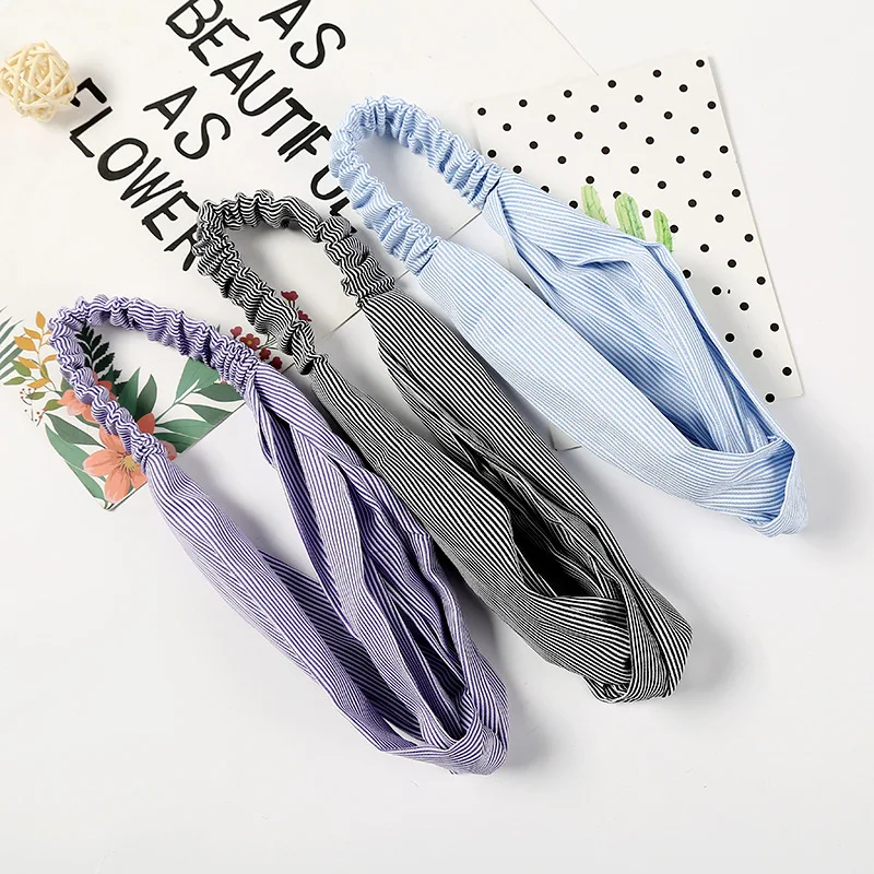 

Korean Style Thin Stripe Cotton Headband Women's Sweet Cross over Design Casual Daily Hair Accessory for Girls