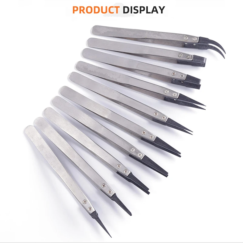 Anti-Static High Quality ESD Tweezers Replaceable Tweezers Tips Stainless Steel Body Carbon Fiber Conductive Plastic Tweezers