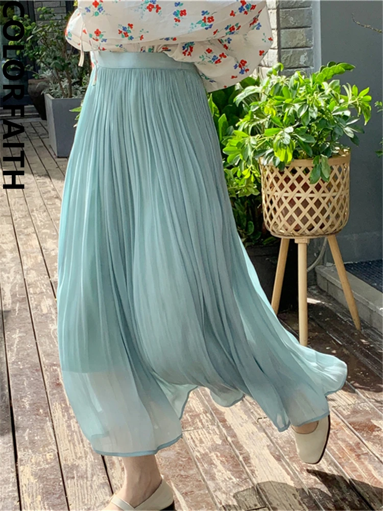 Colorfaith SK5266JM New 2023 Fairycore Vintage Chic Wild High Waist Elegant Lady Korean Fashion Spring Summer Women Long Skirts