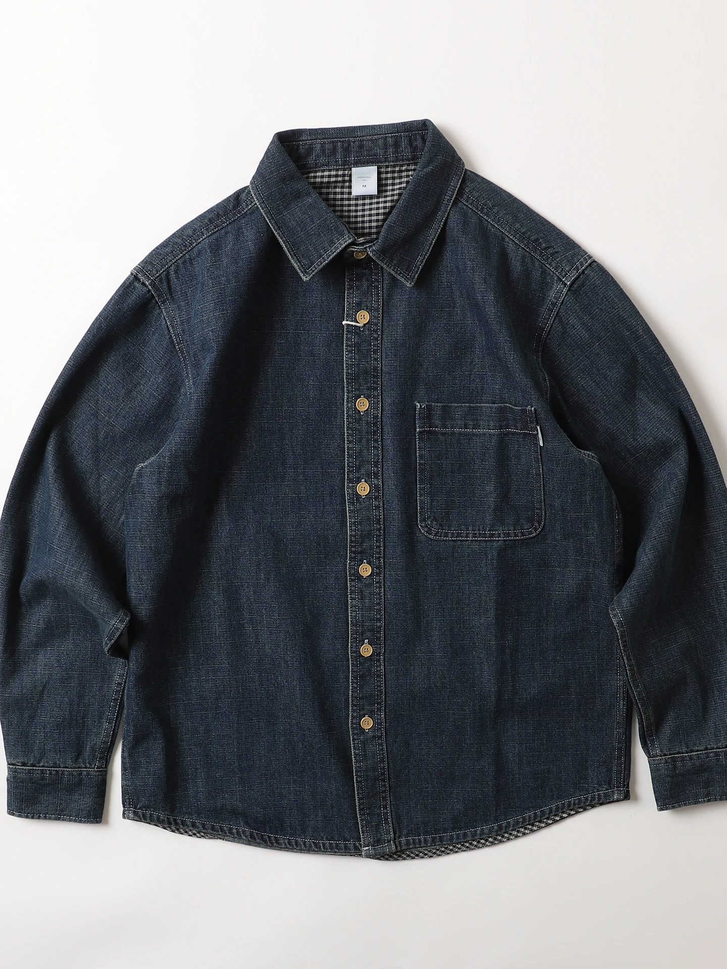 

Retro American Khaki Waed Blue Denim Long Sve irt Casual Loose Outerwear Jaet for Men Cotton Polyester Blend