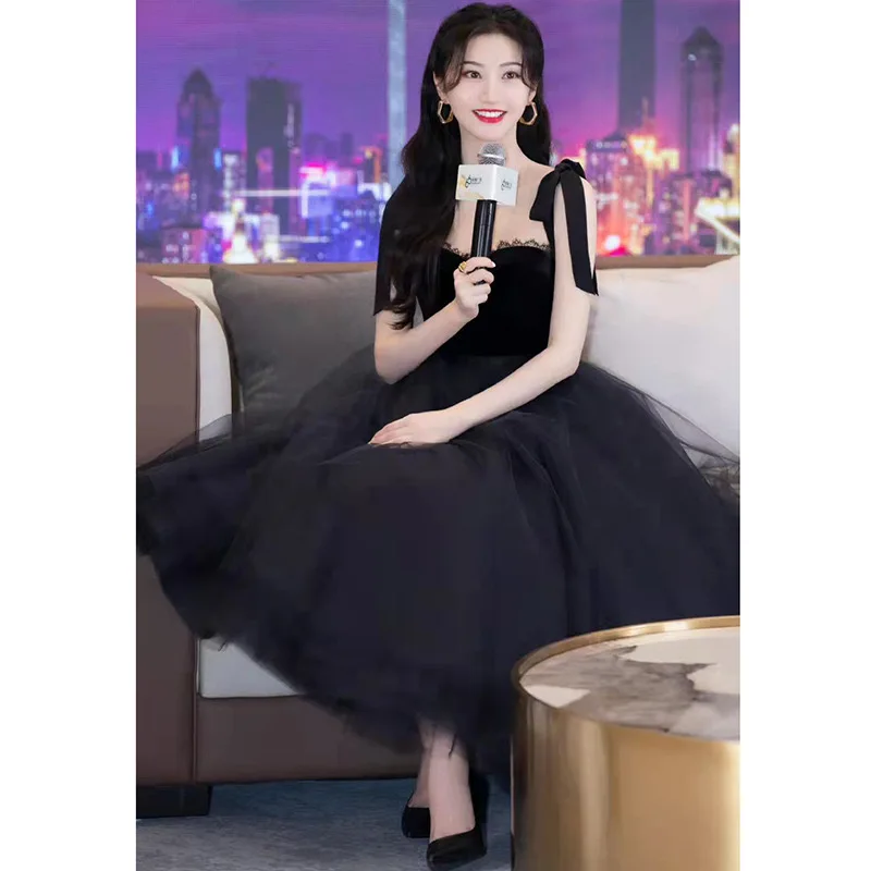 Prom Dress Celebrity Strap Tie Up Slim Ball Gowns Midi Party Dresses Vintage Elegant Black Swan Stylish Gown Princess Dress