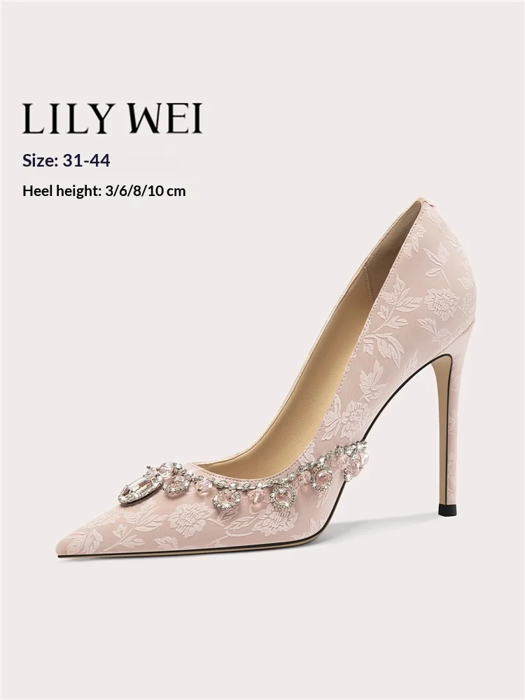 Stiletto spring new pointed printed rhinestone beaded bow flat shoes banquet large size small size widened version women's shoes